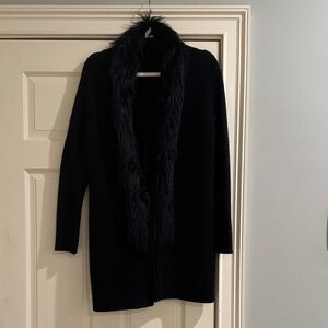 Chic Black Cardigan with Faux Fur Trim